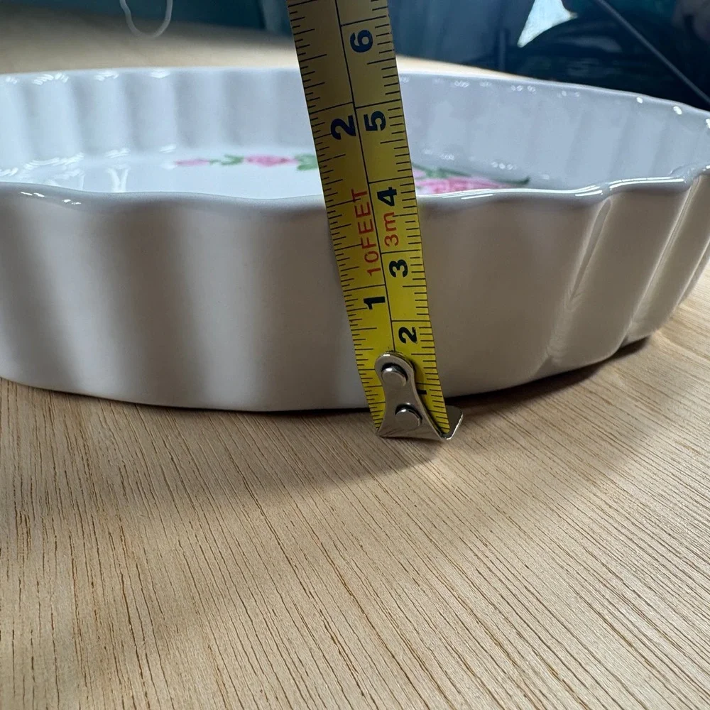 Christineholm Rose Porcelain Quiche Tart Pan 9.5 Inch Fluted Ceramic Baker White